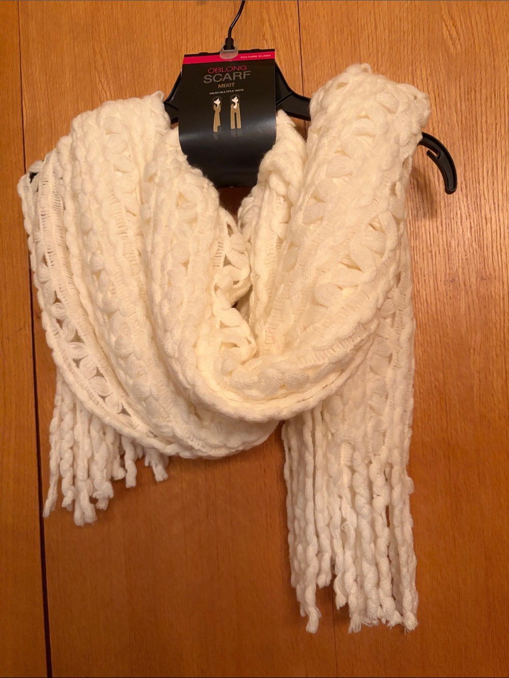 New NWT Mixit winter white ivory soft knit oblong scarf long versatile styling